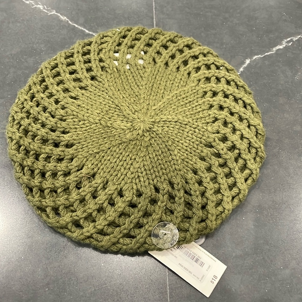 Olive green hat, one size fits all, brand new with tags on it.